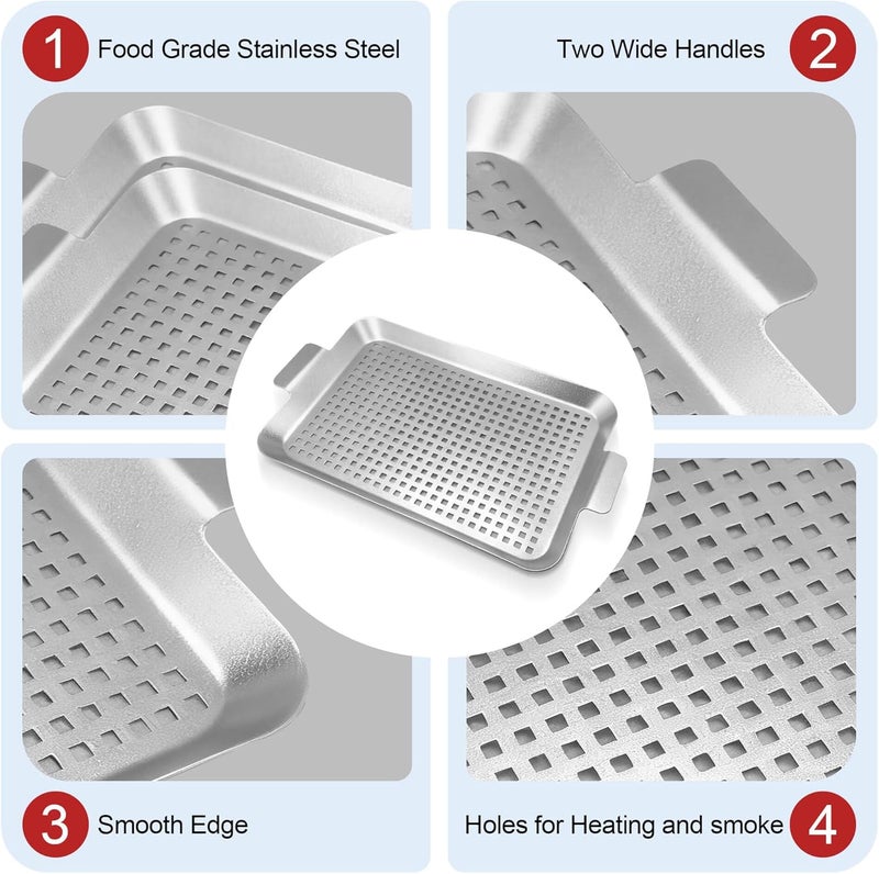 BaokiTook Grill Pan Set of 2, Grill Topper for Outdoor Grill, Stainless Steel Roasting Basket with Handles, Perforated Grill Tray for Smoker Roasting, Oven, BBQ Accessories(2 Small) - Image 4